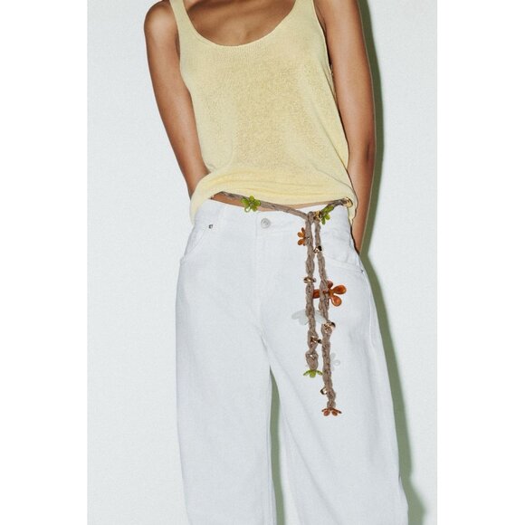 ZARA Floral Rope Cord  Belt Scarf Multi Use Accessory Gold Accents Bohemian - Picture 5 of 5